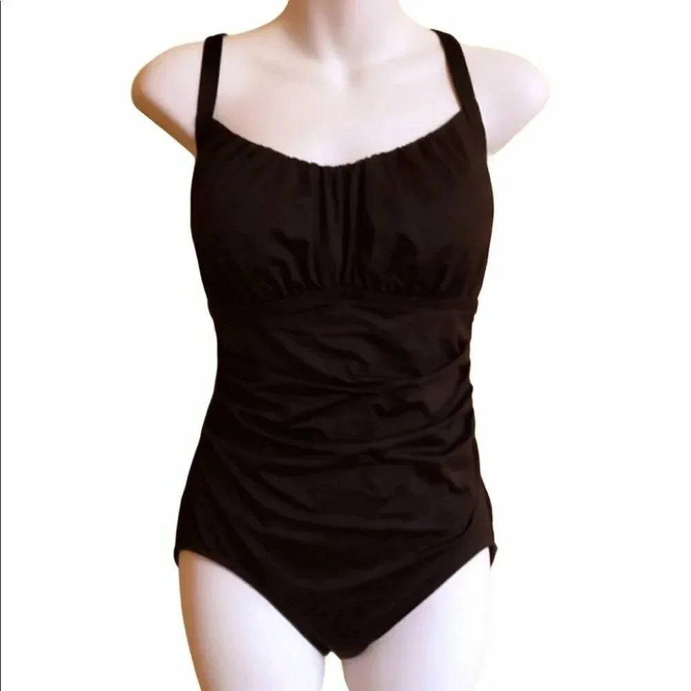 Black S one piece bathing suit with ruching‎